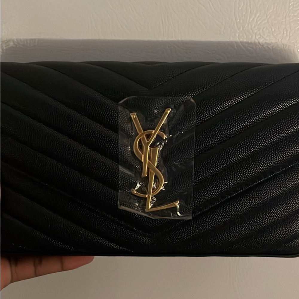Yves Saint Laurent Black Quilted Clutch with Gold Logo